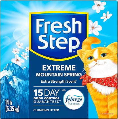 Fresh Step Extreme Clumping Litter with Febreze Freshness,Mountain Spring Scent Clumping Cat Litter with Guaranteed Odor Control,14 lb. Box,(Pack of 2)