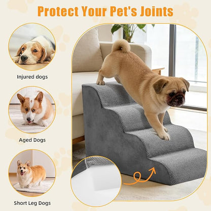 4-Step Dog Stairs for Large Dogs and Cats, 20in H Dog Steps for Couch, Sofa, Chair, Non-Slip Sturdy Pet Steps, Pet Ramp for High Bed Indoor