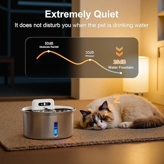 Casfuy W12 Upgraded Wireless Smart Stainless Steel Dog & Cat Water Fountain, 108-oz