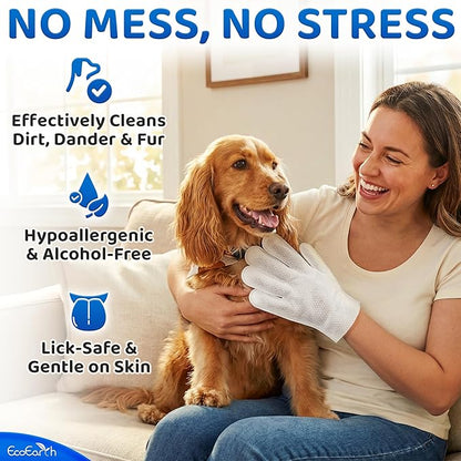 Premium Pet Cleaning Gloves for Dogs & Cats - 1 Bag of 20 Pcs - Disposable Glove Wipes for Bathing, Deodorizing & Grooming - Dog Bath Mitts for Paws, Fur, Face & Butt - Hypoallergenic + Lick Safe
