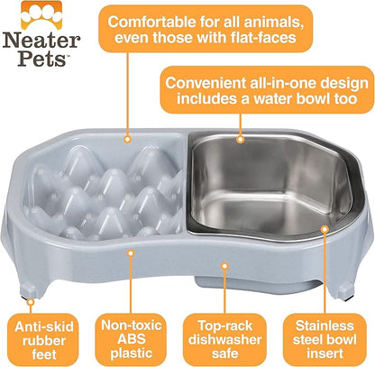 Neater Pet Brands Neater Slow Feeder Dog Bowls, Slows Down Fast Eating to Prevent Vomiting, Overeating, & Bloat, Dog Slow Feeder Bowl with Wide, Non-Slip Base, Holds 2.5 Cups Food and 8.5 Cups Water
