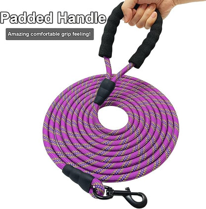 MayPaw Heavy Duty Rope Dog Leash, 6/8/10/15/20/30 FT Long Dog Leash Nylon Pet Lead, Soft Padded Handle Thick Lead Leashes for Large Medium Dogs Training (15ft * 1/2", Purple)