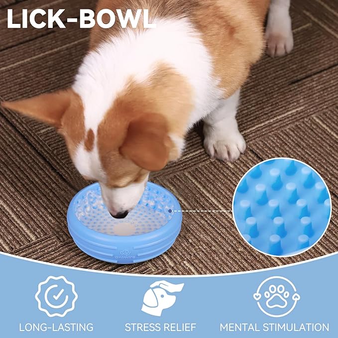 Dog Lick Bowl, Animire Freeze Lick Mat for Dogs, Non-Slip Slow Feeder Licking Bowl Enrichment Treat for Distraction Anxiety Relief, Food Grade Silicone, Dishwasher Safe(Baby Blue,XL)
