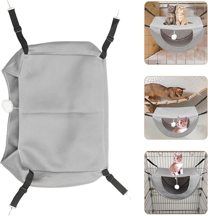 Toyvian Breathable Mesh Cat Hammock Bed Hanging Pet Cat Sleeping Nest Small Gray for Summer Cage Kitten Rest