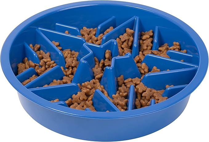 Leash Boss Slow Feeder Dog Bowl (2 Cup) - Puzzle Dog Food Bowl with Feeder Holes, Fits Elevated Pet Feeders, Slow Eating for Large, Medium & Small Sized Breeds - Blue