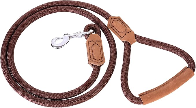 Mile High Life | Premium Leather Dog Leash | Strong Rope Leash | Leather Handle | Zinc Alloy Strong Clasp | Small Medium Large Dogs | 4/5/6 Feet(Dark Brown, 48 Inch (Pack of 1))