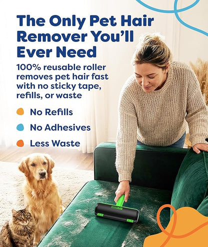 Triton Pet Hair Removal Tool w/Fur Trapping Compartment, 60% Smaller Storage Size, Reusable Shedding Roller, Cat and Dog Hair Remover for Car, Furniture, Carpet, Couch (Green)