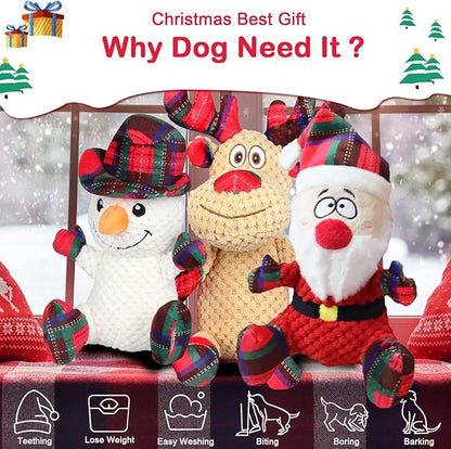 3 Pack Dog Christmas Squeak Toys, Plush Squeaky Medium & Small Dog Chew Toys, Stuffed Squeaky Toys for Dogs Puppy - Funny Cute Dog for Dog Birthday