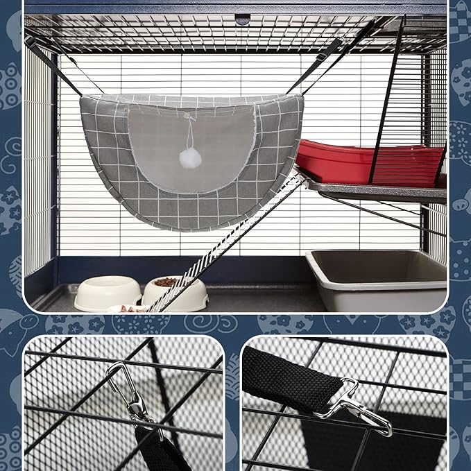 Unittype 2 Pieces Cat Cage Hammock Hanging Pet Bed Double Layer Soft Plush Hanging Pet Comfortable Hammock Bed for Indoor Kitten Ferret Hamster Rabbit or Small Animals, 2 Styles(Plaid)