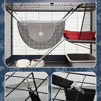 Unittype 2 Pieces Cat Cage Hammock Hanging Pet Bed Double Layer Soft Plush Hanging Pet Comfortable Hammock Bed for Indoor Kitten Ferret Hamster Rabbit or Small Animals, 2 Styles(Plaid)