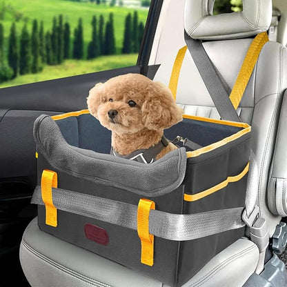Dog Car Seat for Small Dogs, Fuzzy Dog Car Seat Up to 25lbs Stable, Waterproof, Foldable with Clip-On Safety Leash, Pet Booster Seat Suitable for Front and Rear Seats