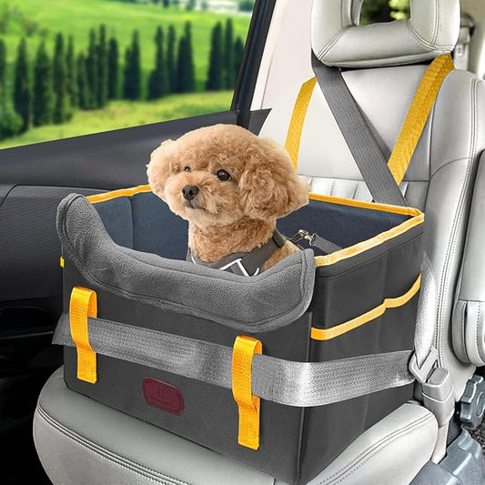 Dog Car Seat for Small Dogs, Fuzzy Dog Car Seat Up to 25lbs Stable, Waterproof, Foldable with Clip-On Safety Leash, Pet Booster Seat Suitable for Front and Rear Seats