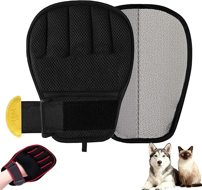 Pet Hair Removal Glove for Cats & Dogs, Patented Adjustable Strap, Reusable Five-Finger Grooming Glove with Secure Non-Slip Fit for Couch, Carpet, Clothing & Car Seat