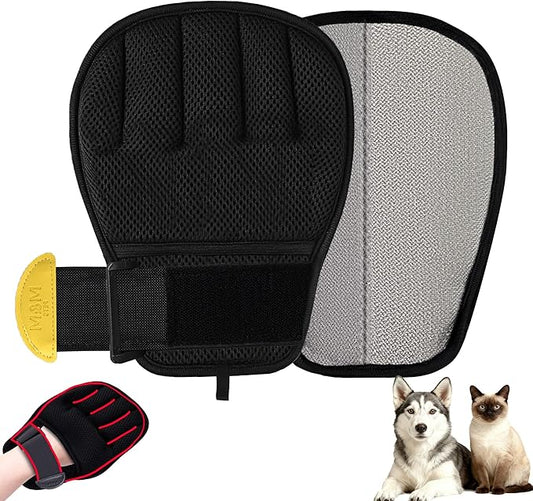 Pet Hair Removal Glove for Cats & Dogs, Patented Adjustable Strap, Reusable Five-Finger Grooming Glove with Secure Non-Slip Fit for Couch, Carpet, Clothing & Car Seat