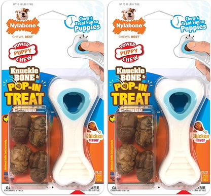 Nylabone Knuckle Bone Pop-in Treat Toy Puppy Chew Toy for Puppies, Interactive Treat Dispensing Enrichment Toys for Puppies, Long Lasting Chicken Flavor, X-Small Dogs - Up to 15 lbs (Pack of 2)