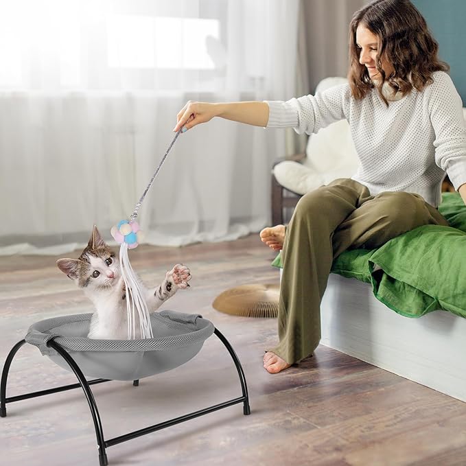 Elevated Cat Hammock Bed - Breathable Mesh & Powder-Coated Steel Frame, Detachable Machine Washable Pet Bed with Anti-Slip Pads, Indoor/Outdoor Use, Easy Tool-Free Assembly