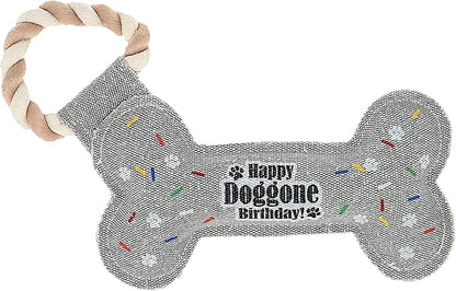 Pavilion - Happy Doggone Birthday - 11" Bone Puppy Dog Toy with Rope Handle K-9 Furry Companion Sprinkles Celebration Aging Birthday Gift Present