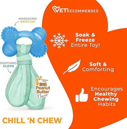 Nylabone Freezer Bone Puppy Chew Toy, Soothing Teething Toys for Puppies, Rubber & Terry Cloth, Peanut Butter Flavor, Small Dogs - Up to 25 lbs., 1 Count