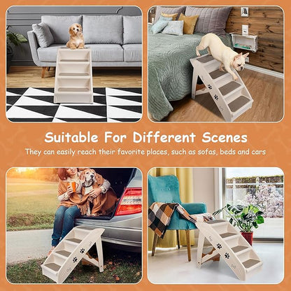 20" H 4-Step Dog Stairs for Small Dogs and Cats, Non-Slip Dog Steps for High Beds, Couch, Sofa, Sturdy Pet Steps (Tan)