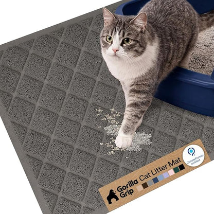 GORILLA GRIP Cat Litter Box Mat, Cushioned Coil Mesh Litter Trapping Mats, Scatter Control Supplies for Less Mess, Phthalate Free, Ultra Deep Catch Grooves, Rinse or Vacuum to Clean 24x17 Hunter Green