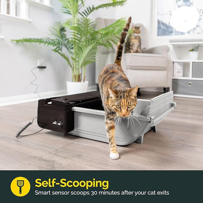 Pet Zone Self Cleaning Semi Automatic Cat Litter Box - Smart Scoop Cat Litter Box with 18 Bags & Carbon Filter for Up to Two Cats 6-16 Pounds