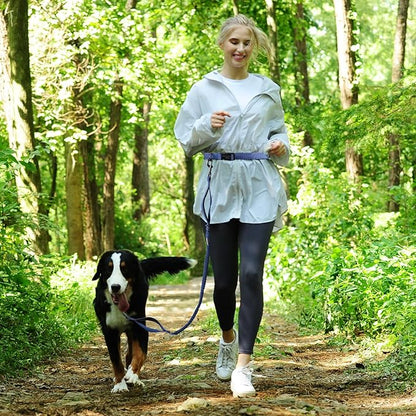 VIVAGLORY Hands Free Dog Leash Bungeeone Running Dog Leash with Waist Belt for Running Walking & Jogging, Bungee & Around Waist for Pet, M, Navy Blue/Black