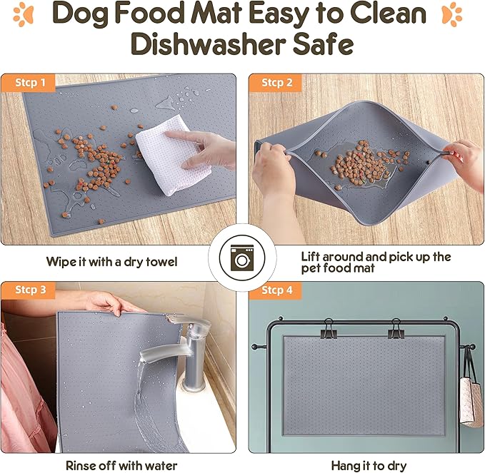 Dog Cat Food Mat for Food and Water Silicone Pet Feeding Mat Water Bowl Dish Mats for Floors Waterproof Nonslip Placemat Tray to Stop Messes on Floor