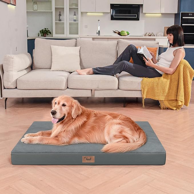 Plush Dog Bed for Medium Dogs, Waterproof Dog Crate Mat Orthopedic Egg Crate Foam Pet Bed with Washable Removable Oxford Cover, Gray