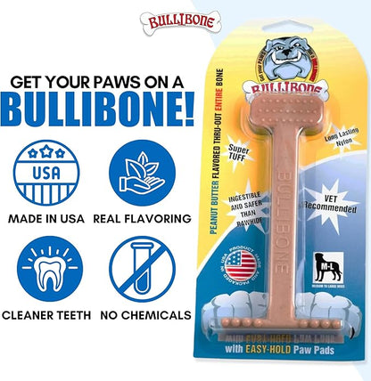 Bullibone Nylon Dog Chew Toy for Aggressive Chewers - Dental Hygiene Bone with Peanut Butter Flavor, Durable Tough Chew Toys for Extra Large Dogs, Indestructible Dog Bone - 3 Pack