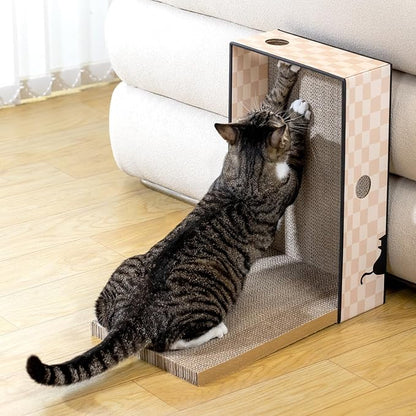 Cat Scratcher Box with Heavy-Duty Double-Sided Cardboard Pad, Cardboard Lounger, Interactive Hole Design, Cat Bed for Indoor Cats, Checkered,Large - 5 Pack