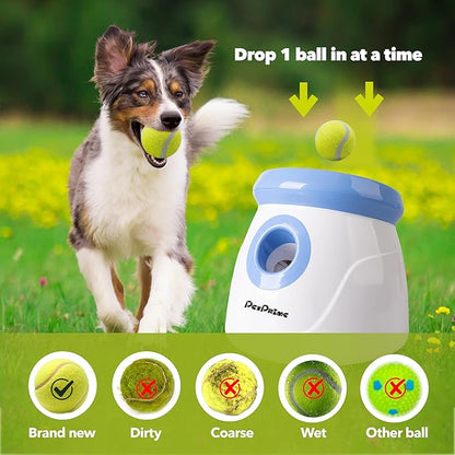 Pet Prime Automatic Dog Ball Thrower Launcher for Small and Medium Dogs, Interative Dog Fetch Machine with 3 Tennis Balls (2'') for Indoor/Outdoor Throwing Game Launch Distance 10-30ft