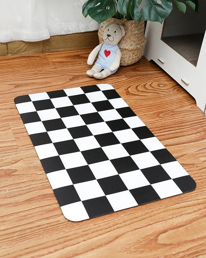 Ralxion Checkered Dog Feeding Mat, Absorbent Mats for Dog Food and Water Bowl, Dispenser, Feeder, Retro Aesthetic Black Checkerboard Pet Placemat for Dogs, Cats, Puppy Accessories, 16" X 24”