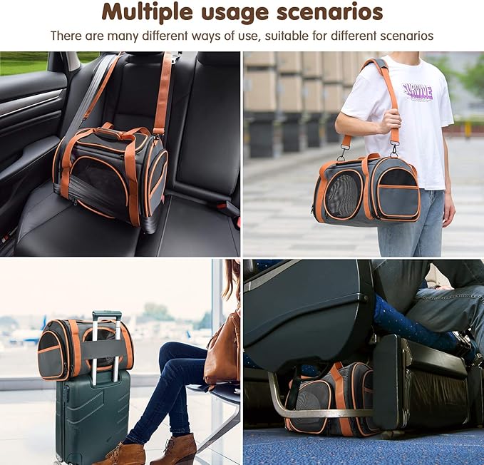 Cat Carrier TSA Airline Approved with Ventilation for Small Medium Cats Dogs Puppies, Dog Carrier with Big Space, 5 Mesh Windows, 4 Open Doors for Comfortable Travelling.