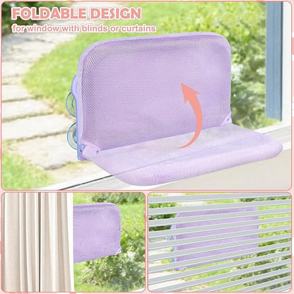 2 Pack Cat Window Perch,Cat Window Hammock Cordless Foldable Window Bed with 4 Large Strong Suction Cup,Reversible Cushion Cover,Metal Frame Easy to Adjust Window Seat Holds up to 40lbs(Purple)
