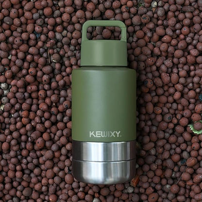 KEWIXY Insulated Dog Travel Water Bottle with Detachable Bowls, 3 in 1 Portable Dog Water Bottle Dispenser, Dog Accessories for Walking, Hiking, Camping, Outdoor (Olive Green, 32 Oz)