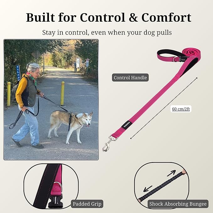 6-8FT Hands Free Dog Leash - Adjustable Waist & Crossbody Belt, Tangle-Free, Reflective Urban Leash for City Walks, Jogging & Daily Use (Hot Pink)