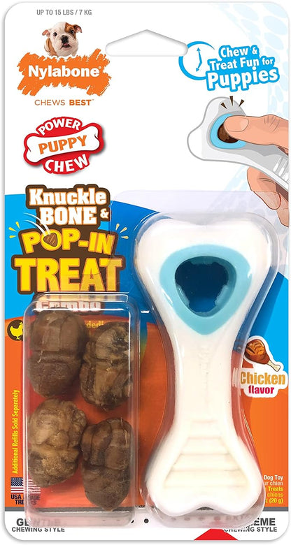 Nylabone Knuckle Bone Pop-In Treat Toy Puppy Chew Toy for Puppies, Interactive Treat Dispensing Enrichment Toys for Puppies, Chicken Flavor, X-Small Dogs - Up to 15 lbs.