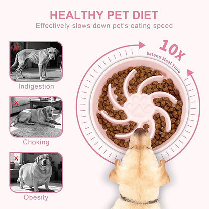 Ceramic Slow Feeder Dog Bowl, 1.5 Cup Dog Food or 20oz Water, Slow Eating Bowl for Small Breed, Maze Puzzle Feeder for Fast Eaters, Anti-Choking Stop Bloat, Non-Slip BPA Free (Pink)