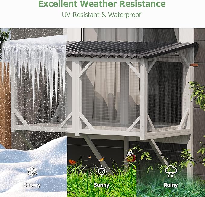 Catio Outdoor Cat Enclosure - Cat Window Perch for Sunbathing, Napping, Overlooking, Napping & Nature Viewing, Window Hammock – Safe & Serene Outdoor Enjoyment (Window Catio, Whie)