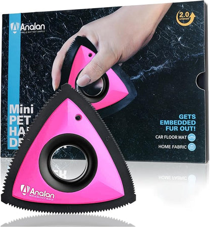 Analan Mini Pet Hair Remover for Car Detailing Supplies, Carpet Dog Hair Remover for Car Interior, Triangle Dog Hair Remover for Auto Detailing, Couch, Furniture, Lint, Carpet (Rose Pink)