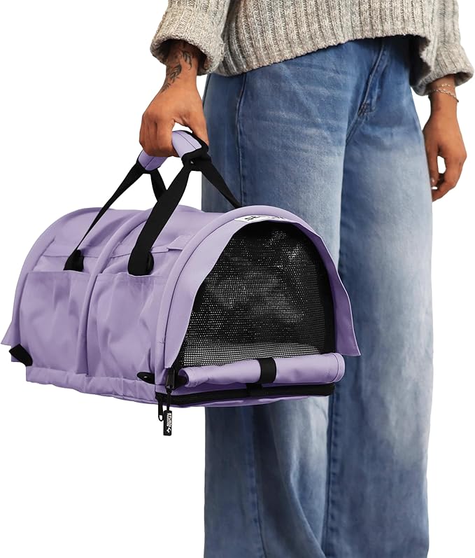 SturdiBag Pro 3.0 Pet Travel Carrier for Cats and Dogs – Soft-Sided with Safety Clips and Seatbelt Straps for Airplane or Car Travel | Small, Lavender