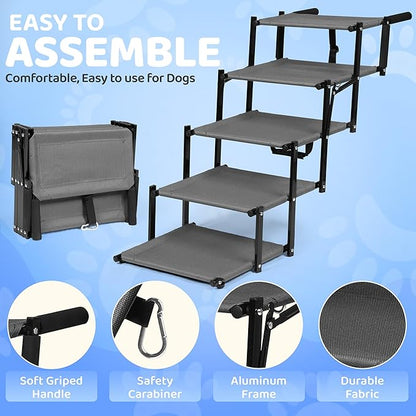Dog Car Stairs – Portable Non-Slip Pet Stairs for High Cars, SUVs & Trucks, Foldable Design, 200 lb Support | EOSET