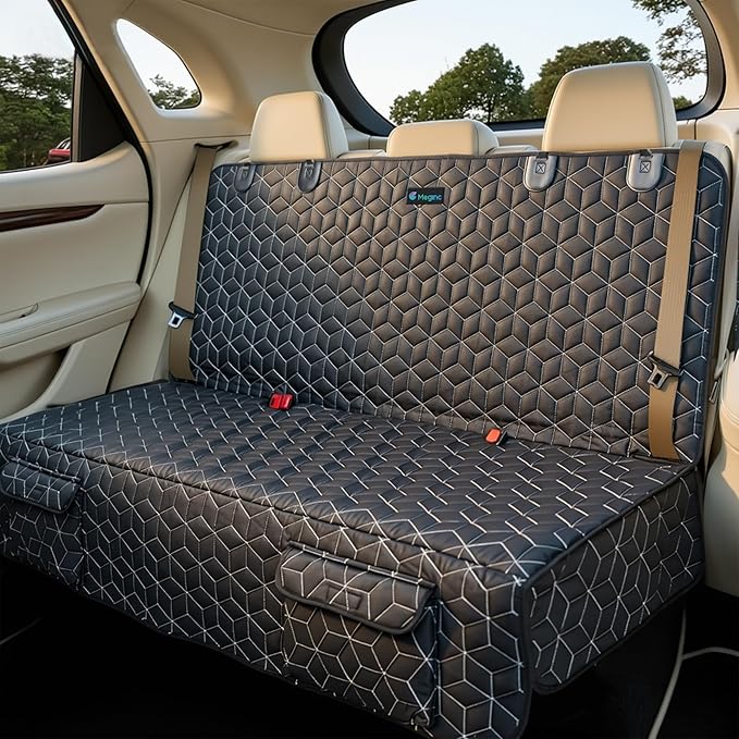 Meginc Back Seat Dog Car Seat Cover, Waterproof Car Seat Protector for Cars SUVs Trucks, Heavy Duty Non-Slip Split Bench, Dog & Kid Proof, Easy Clean, (54" W)
