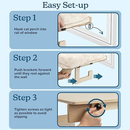 Cat Bed for Window Sill - Cat Window Perch with Bolster and Removable Washable Cover - Window Hammock with Sturdy Wood Frame for Large Cats - Pet Beds for Indoor Cats by PETMAKER (Cream)