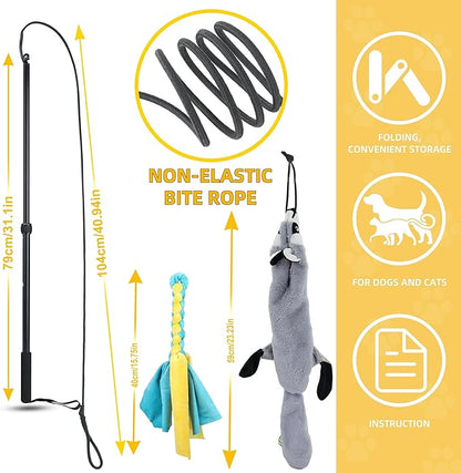 Flirt Pole Dogs, Dog Chase Toy with Squeakers Inside, Dog Fishing Pole Toy for Large Medium Small Dogs to Keep The Puppy Entertained and Physically Exhausted, Rope+Beaver