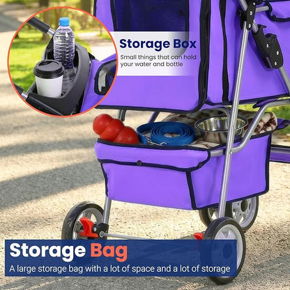 BestPet Pet Stroller Cat Dog Cage Stroller Travel Folding Carrier