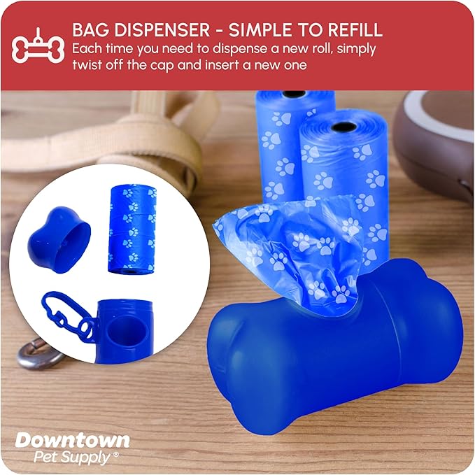 Downtown Pet Supply Poop Bags for Dogs with Dispenser, 960 Count - Leak-Proof Dog Waste Bags and Bone-Shaped Dog Poop Bags Holder for Leash - Rainbow with Paw Prints, 12.5" x 8.5"