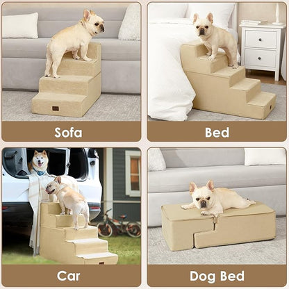 EHEYCIGA Dog Stairs for Bed 18" H, 4-Step Dog Steps for High Bed, Pet Steps for Small Dogs and Cats, Non-Slip Balanced Pet Ramp Indoor, Graige