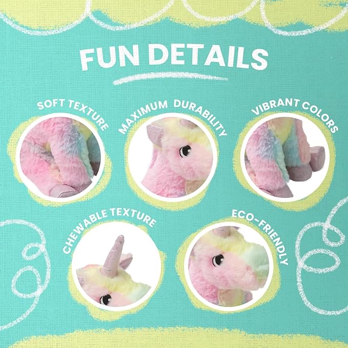 Snugarooz Tye The Unicorn Plush Tie Dye Toy - Soft & Durable Chew Toy for Puppies - Made from Recycled Materials - Crinkle & Squeak Sounds
