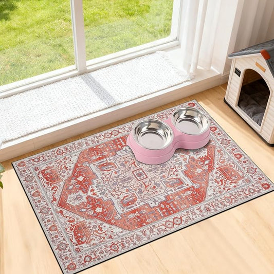 famibay Dog Food Mat, Absorbent Cat Dog Mats for Food and Water, No Stains Quick Dry Pet Cat Bowl Mats with Non Slip Backing, Boho Pet Feeding Mat for Floor Waterproof 16"x24"